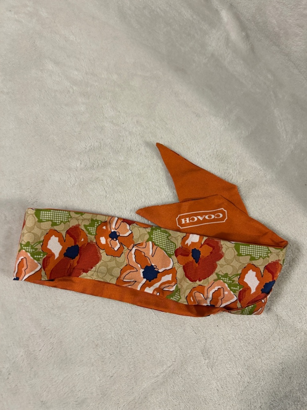 Coach Floral Silk twilly scarf in Orange, Navy & Cream - Picture 4 of 4